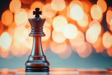 Wall Mural - A close-up of a chess king piece with a blurred, colorful background, symbolizing strategy and victory.