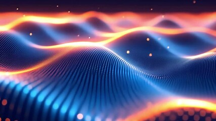 Leinwandbilder - Abstract Data Flow:  Dynamic waves of blue and orange light pulse across a dark background, creating a mesmerizing visual representation of data flow or energy.