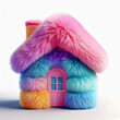 © ANN - Minimalistic house with fluffy walls, roof and window, in 3d, on white background