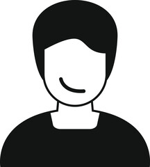 Wall Mural - Simple black and white vector icon of a young man with a positive, smiling facial expression, suitable for use as an avatar or profile picture