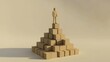 © AiAbstract - Wooden Figurine Standing Triumphantly on a Pyramid of Blocks Symbolizing Achievement and Progress in a Minimalist Design