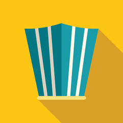 Canvas Print - Popcorn box with blue and white stripes on yellow background representing cinema and entertainment