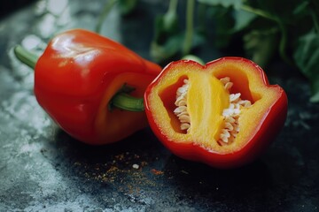 Canvas Print - A sliced red bell pepper on a table, ready for use