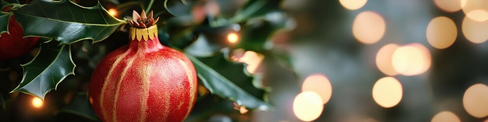 Wall Mural - A close-up shot of a Christmas ornament hanging from a tree branch