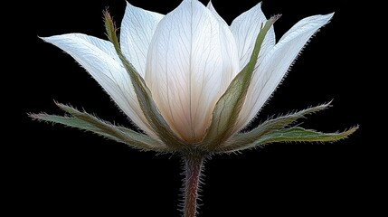 Canvas Print - White flower blossom, isolated, dark background, botanical illustration, nature photography