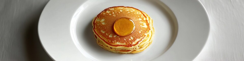 Poster - A stack of fluffy pancakes on a white plate, ready for breakfast or brunch