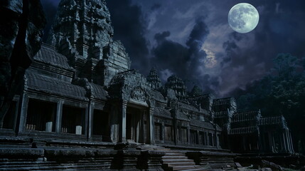 Wall Mural - At night Under the moonlight Angkor Wat takes on a_007
