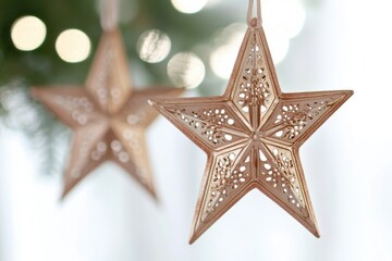 Poster - Two wooden stars hangin from a Christmas tree