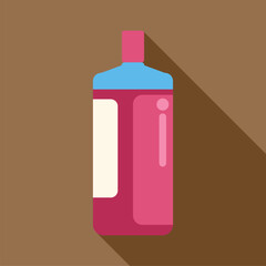 Sticker - Pink plastic bottle with blank label and blue cap, casting a long shadow on a brown background, provides ample space for branding and design customization