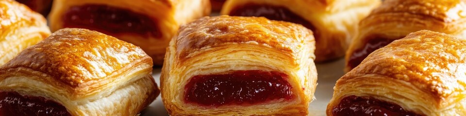 Wall Mural - Freshly baked croissants with sweet jam filling, perfect for breakfast or snack