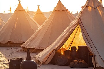 Wall Mural - A group of tents situated on the sand overlooking the ocean