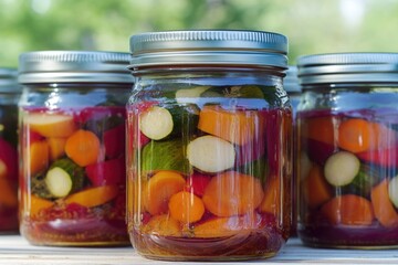 Wall Mural - A collection of jars filled with various vegetables