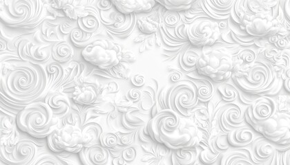 Seamless Soft White, 3D Low Profile Style, Wave Texture Pattern Background With Monochromatic Colors