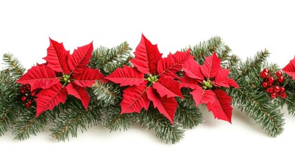 Canvas Print - Poinsettias and berries adorn this festive Christmas garland