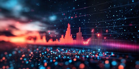Wall Mural - digital sound wave visualization in vibrant colors capturing energy and rhythm