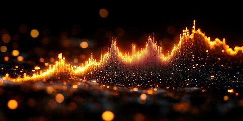 Wall Mural - dynamic visualization of sound waves illuminated by vibrant orange and gold colors against a dark ba