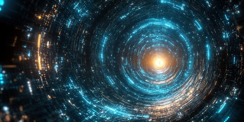 Wall Mural - digital vortex of light and energy swirling towards a bright center in a futuristic realm of technol