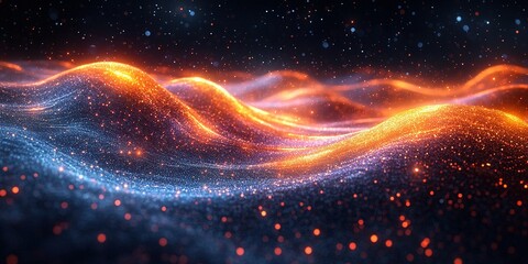 Canvas Print - colorful waves of shimmering light create a mesmerizing effect in a dark cosmic landscape
