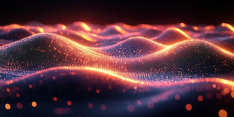 Wall Mural - colorful abstract waves illuminating the dark background with glowing particles creating a mesmerizi