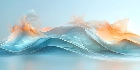 Wall Mural - An ethereal landscape of flowing waves in soft shades of blue and orange, creating a serene and calming atmosphere. The fluid forms evoke feelings of serenity and tranquility.