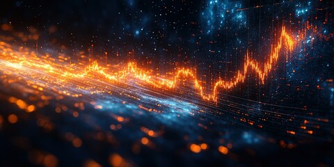 Wall Mural - visual representation of data trends in a futuristic digital environment using glowing orange and bl