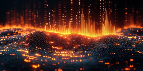 Wall Mural - vibrant digital landscape with glowing patterns illustrating data visualization in a futuristic sett