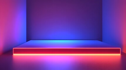 Poster - Vibrant neon lights in a minimalist 3D rendered studio backdrop creating a futuristic and atmospheric setting with a clean modern aesthetic