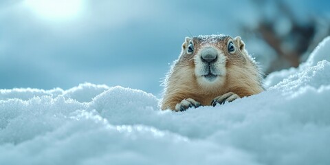 Wall Mural - A ground squirrel sits atop a pile of snow, possibly taking shelter from the cold