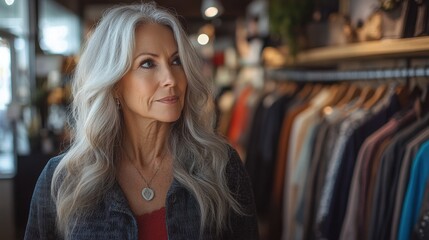 Elegant mature woman shopping in fashion boutique with focus on style and timeless beauty