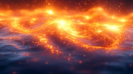 Wall Mural - Golden Waves Of Light Sparkle And Flow