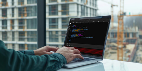 Software development programming on computer screen for brisk application and program coding