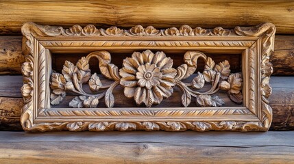 Wall Mural - A wooden carving on a wall with intricate details and patterns