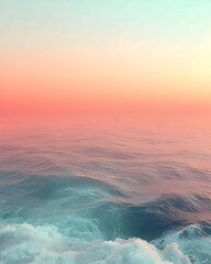 Wall Mural - A serene seascape featuring gentle waves and a pastel sunset. The water reflects soft hues of blue and pink, creating a tranquil atmosphere perfect for relaxation.