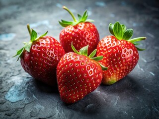 Wall Mural - Vibrant red strawberries dominate, macro detail showcased, shallow depth of field.