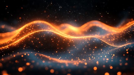 Wall Mural - Abstract Orange And Blue Glowing Particle Waves