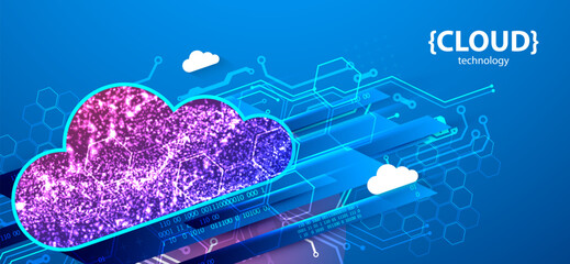 Leinwandbilder - Storage technology. Integrated digital web concept background. Cloud element created from shining particles.