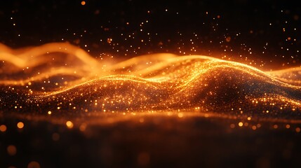 Wall Mural - Golden Glittering Particles Form Wavy Landscape