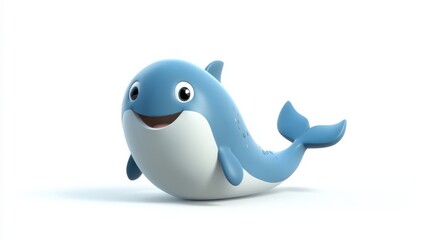 Wall Mural - cartoon style friendly whale character in bright blue and white colors