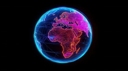 Wall Mural - Futuristic 3D Digital Globe with Network Connections and Vibrant Colors