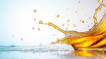 Poster - Golden honey splashes dynamically across a smooth surface, capturing light and creating an enchanting display of droplets. The scene showcases the beauty of liquid movement and texture.