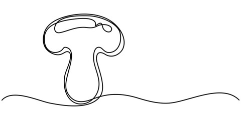 Fototapete - Mushroom food icon, Continuous one line drawing of edible mushroom. One line drawing illustration of mushroom. Fresh raw vegetable concept continuous line art. Editable outline, Abstract shaped bell. 