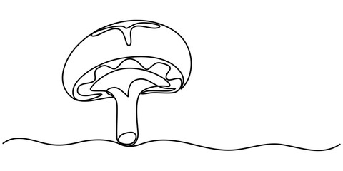 Fototapete - Mushroom food icon, Continuous one line drawing of edible mushroom. One line drawing illustration of mushroom. Fresh raw vegetable concept continuous line art. Editable outline, Abstract shaped bell. 