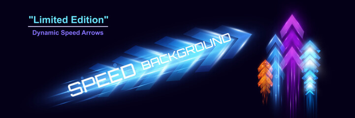 Poster - Arrow light speed motion background with futuristic glowing arrows and light streaks.
