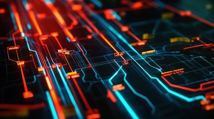 Futuristic digital network data flow, glowing circuits, abstract background, tech presentation