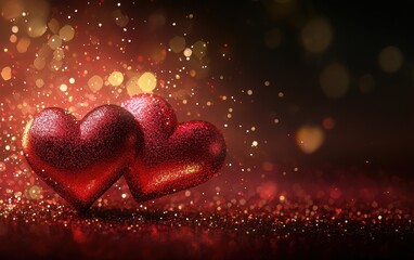 Canvas Print - Glowing deep red and gold sparkles on a dark backdrop for Saint Valentines Day and 8 March International Womens Day