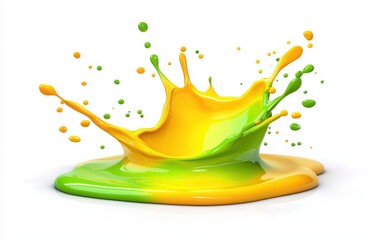 Canvas Print - Fluorescent yellow and green paint splash captured at high speed, isolated on white