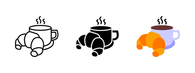 Wall Mural - coffee and croissant icon. classic breakfast vector illustration. morning cafe drink symbol. fresh b