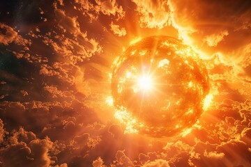 Wall Mural - burning planet exploding in a dramatic, vibrant, and cosmic scenery