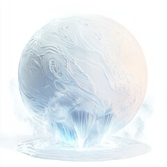 Wall Mural - of Enceladus, a bright icy moon of Saturn, with huge geysers erupting from its surface on a white background