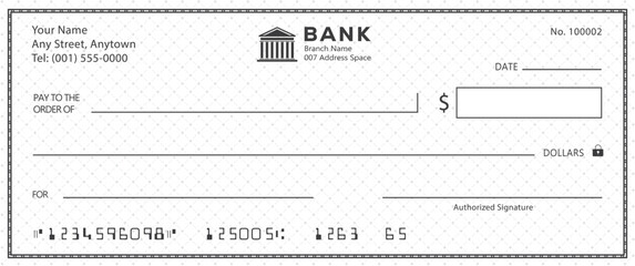 Wall Mural - bank check, vector blank money cheque, checkbook template with guilloche pattern and fields. currenc